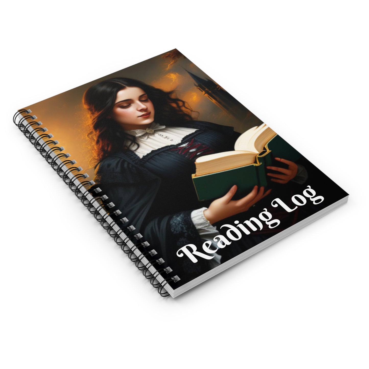 Victorian Gothic Reading Journal, Colorful, Dark Spiral Notebook - Ruled Line, Victorian Woman Reading Log