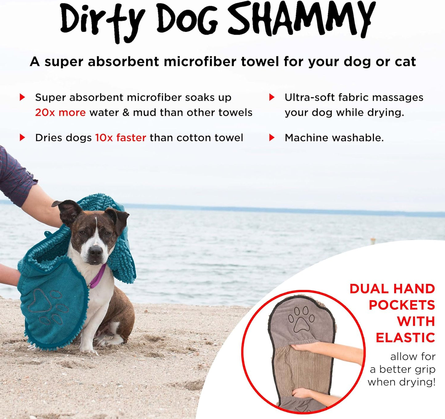 Shammy Dog Towels for Drying Dogs - Heavy Duty Soft Microfiber Bath Towel - Super Absorbent, Quick Drying, & Machine Washable - Must Have Dog & Cat Bathing Supplies | Blue 13X31"