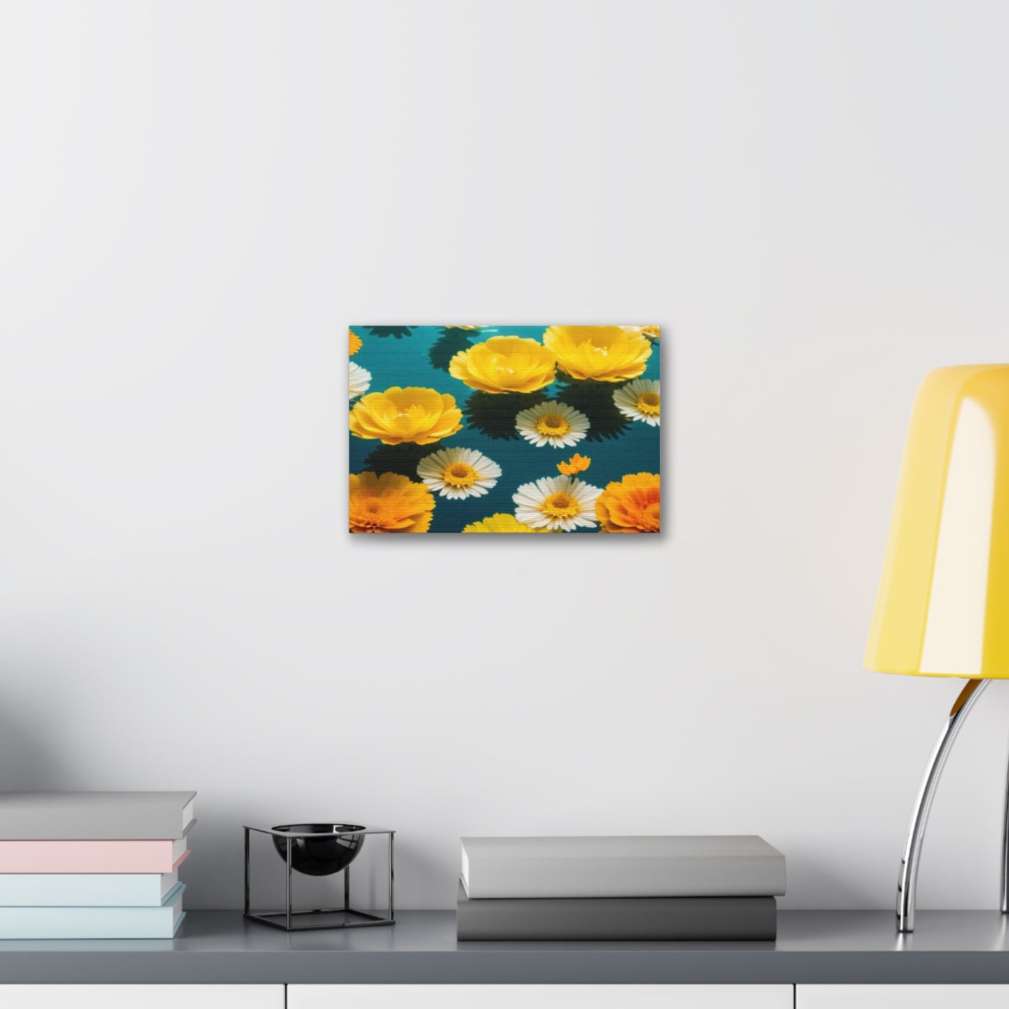 Waterlillies Wall Art, Canvas Stretched, Orange & Yellow Waterlillies Design