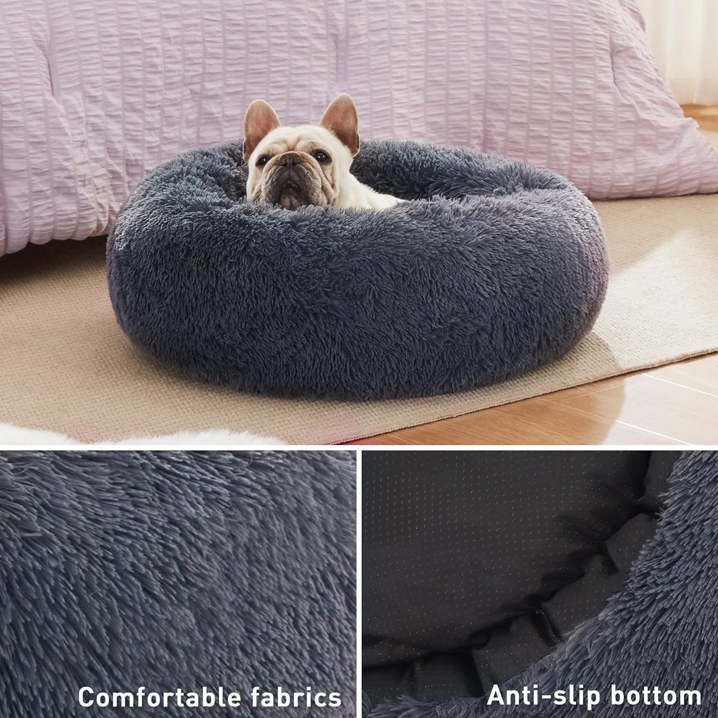 20In Cat Beds for Indoor Cats - Cat Bed with Machine Washable, Waterproof Bottom - Bluish Grey Fluffy Dog and Cat Calming Cushion Bed for Joint-Relief and Sleep Improvement