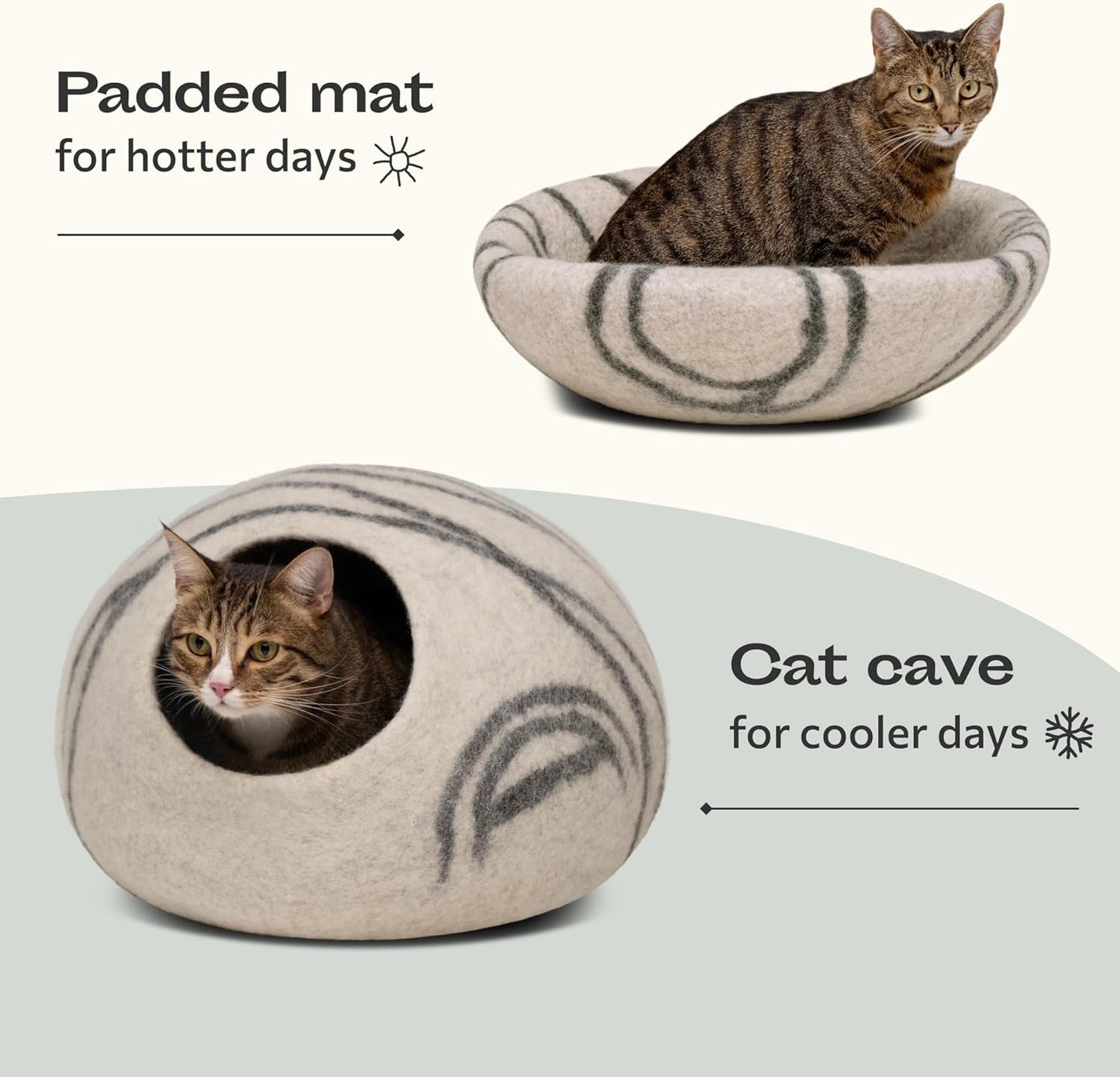 Cat Bed Cave Premium Felt - Handmade 100% Merino Wool Bed for Cats and Kittens (Light Shades) (Medium, Light Grey)