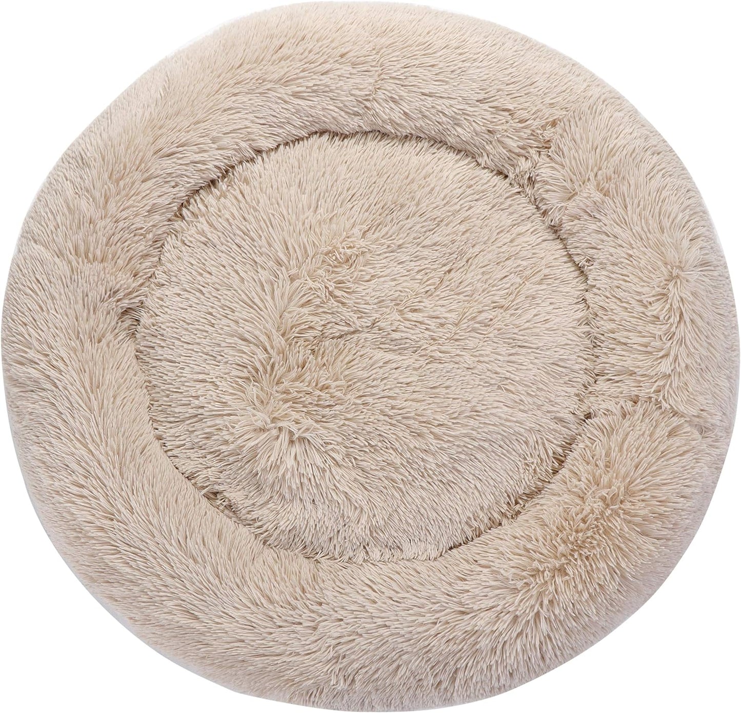 Donut Dog Bed Calming Ultra Soft Shag Faux Fur Dog Bed Comfortable Donut Cuddler for Dogs and Cats,Self Warming and Washable (30Inches, Beige)