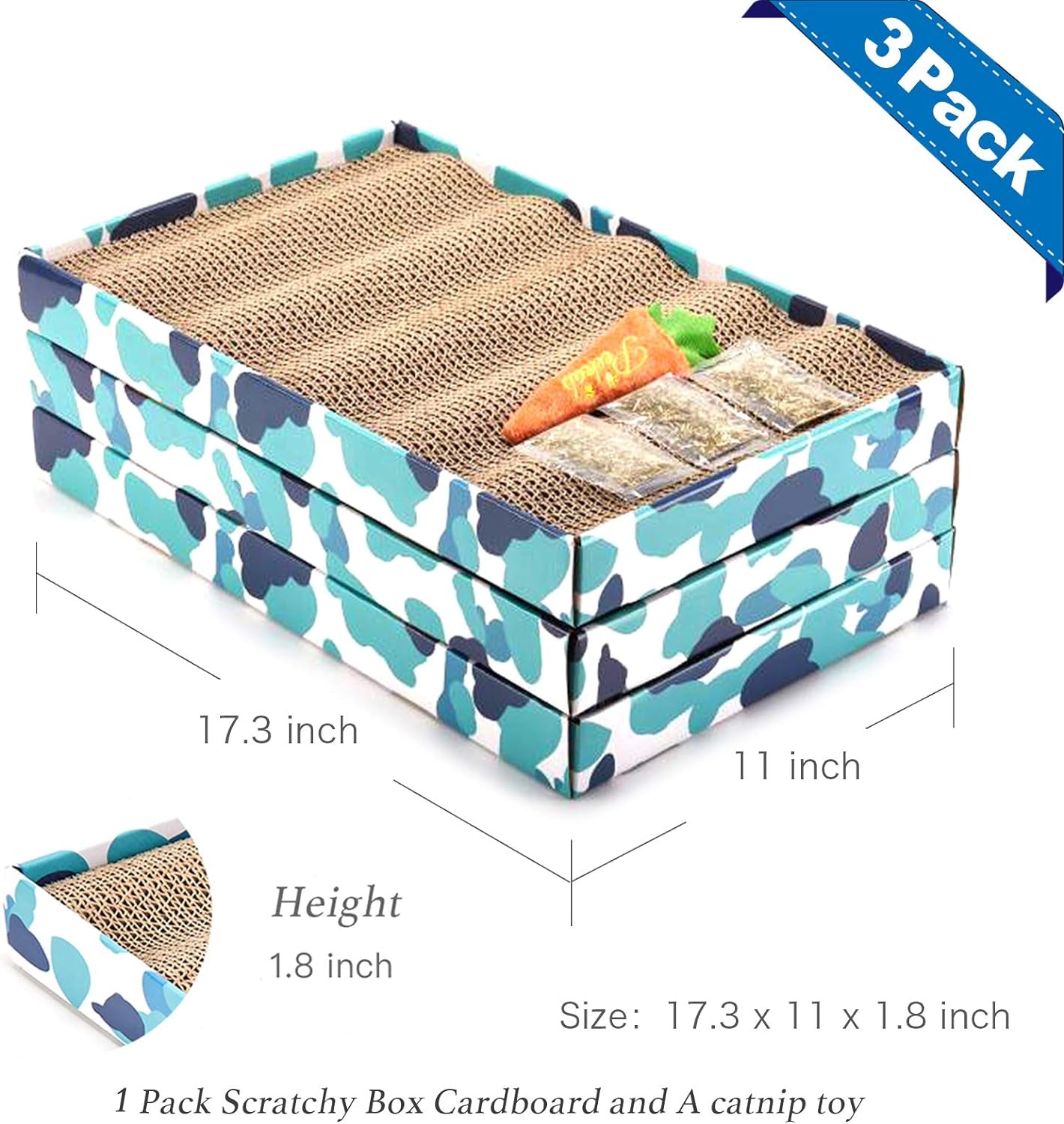 Cat Scratcher Cardboard Reversible Cat Scratching Pad Kitty Corrugated Scratching Bed Catnip Included (3 Pack XXL)