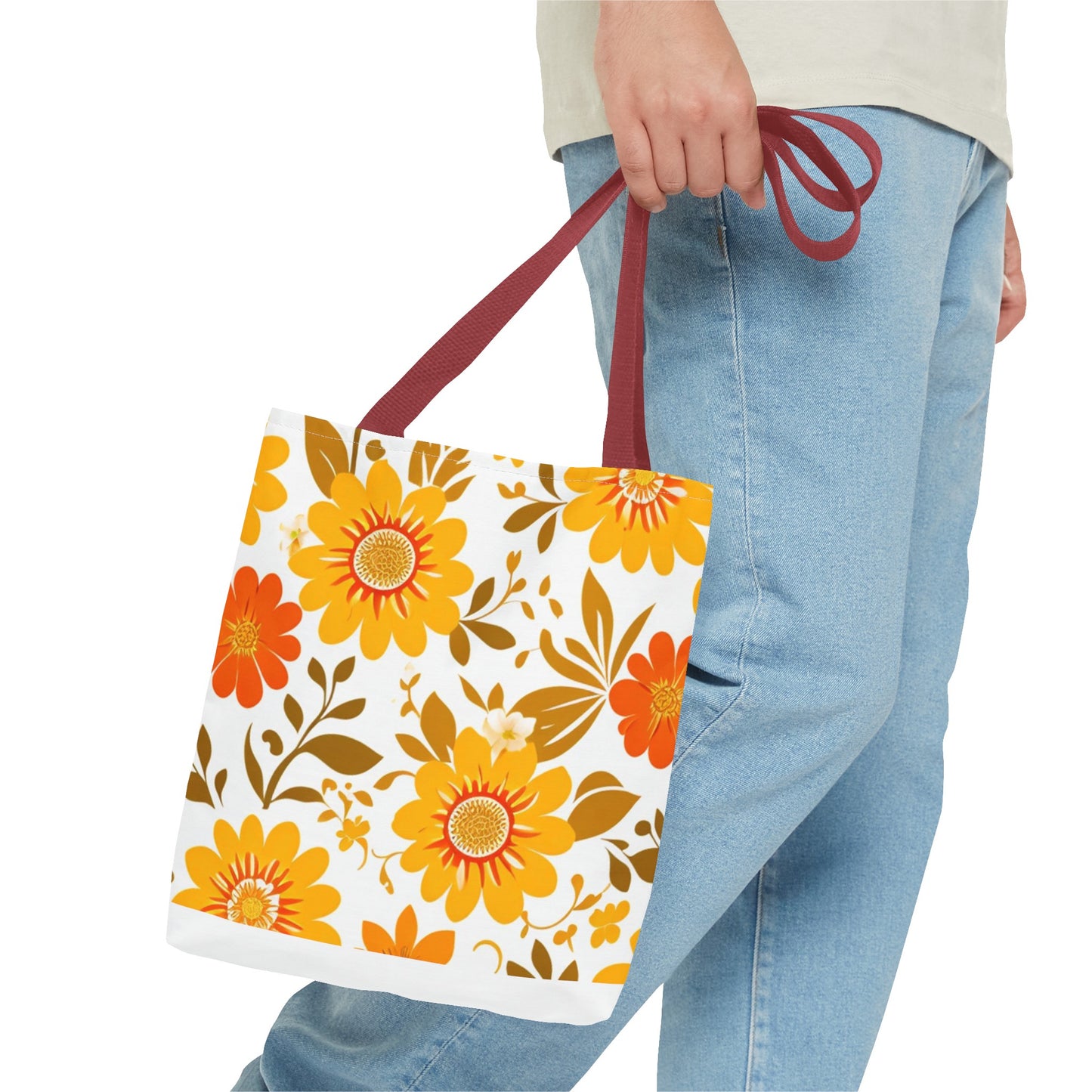 Floral Tote, Orange and Yellow Flowers, Tote Bag, Grocery Bag, Shopping Tote