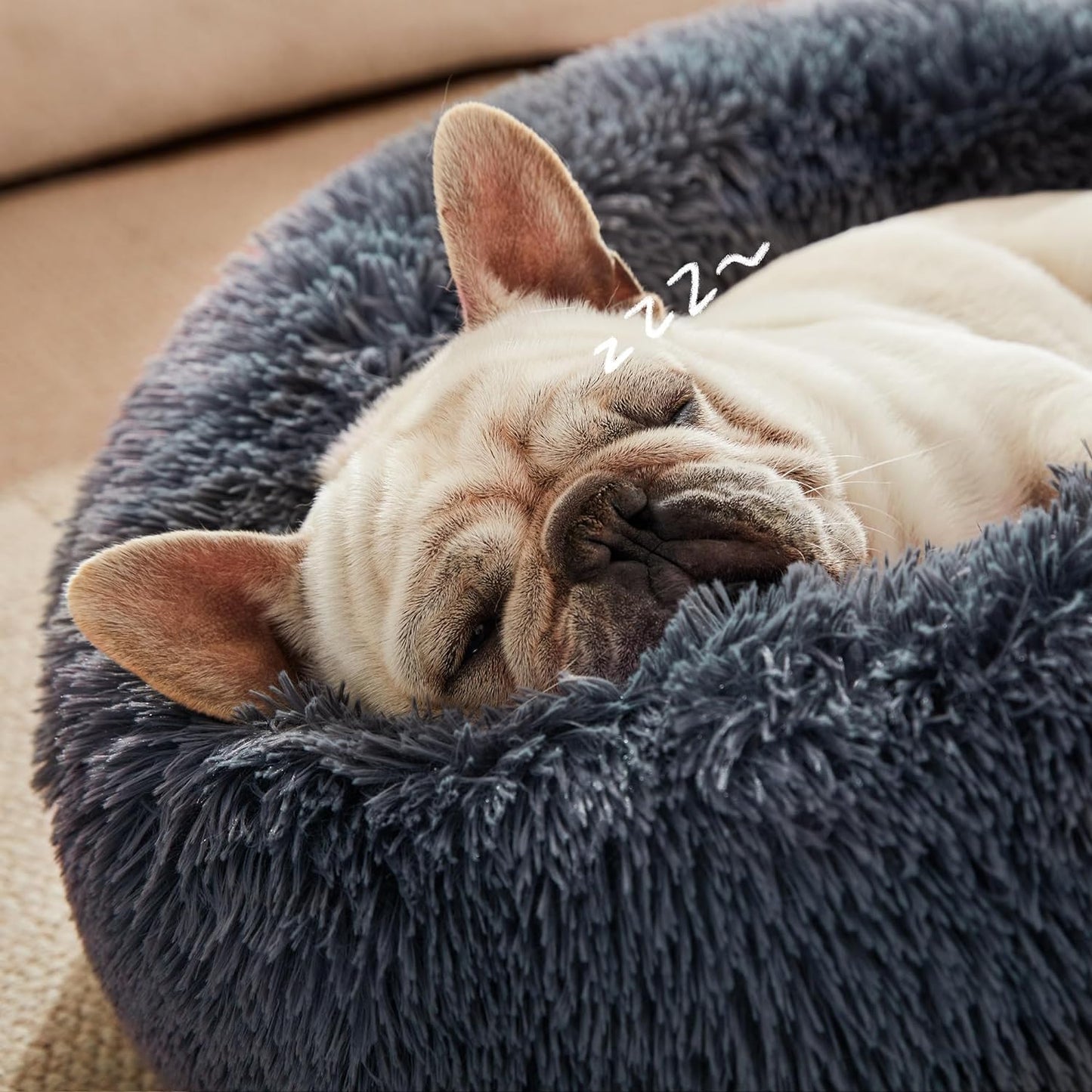 20In Cat Beds for Indoor Cats - Cat Bed with Machine Washable, Waterproof Bottom - Bluish Grey Fluffy Dog and Cat Calming Cushion Bed for Joint-Relief and Sleep Improvement