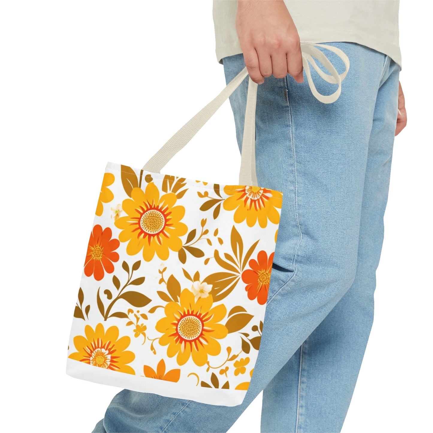 Floral Tote, Orange and Yellow Flowers, Tote Bag, Grocery Bag, Shopping Tote