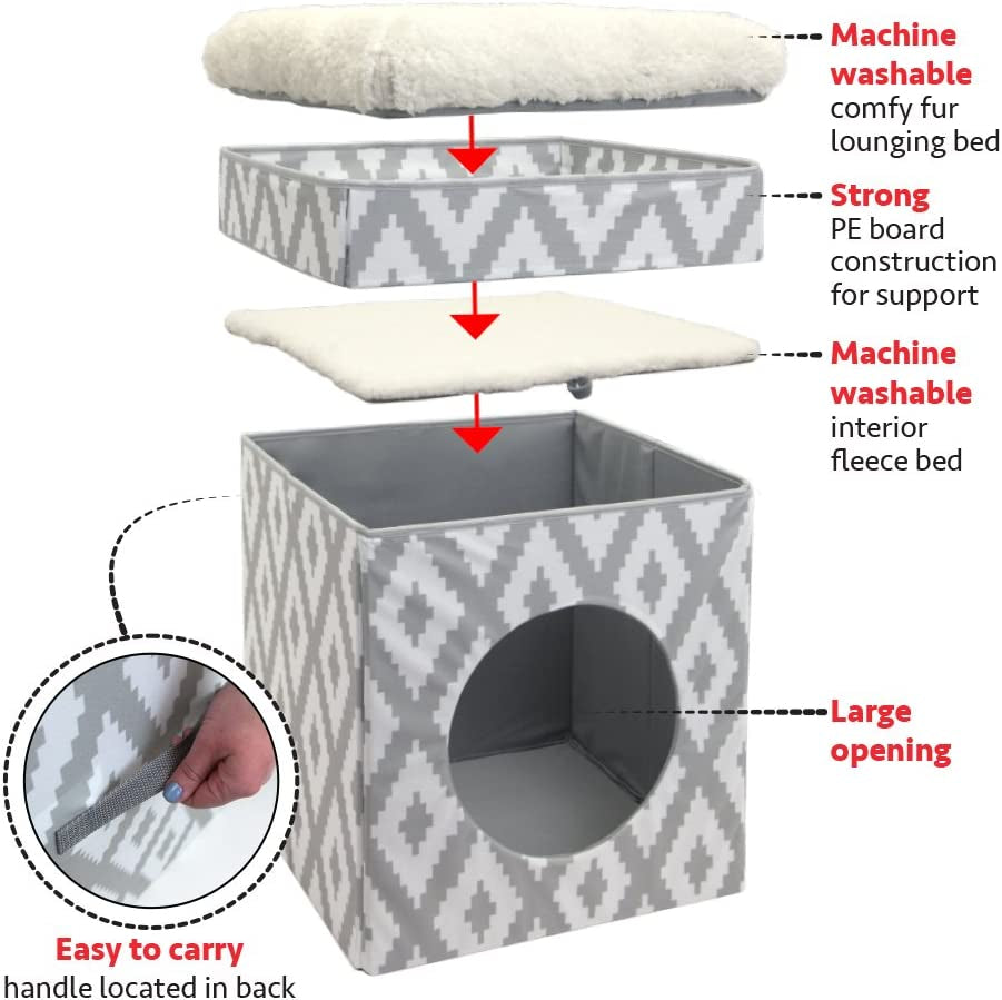 Large Cat Bed, Stackable Cat Cube, Indoor Cat House/Cat Condo, Cat Scratcher