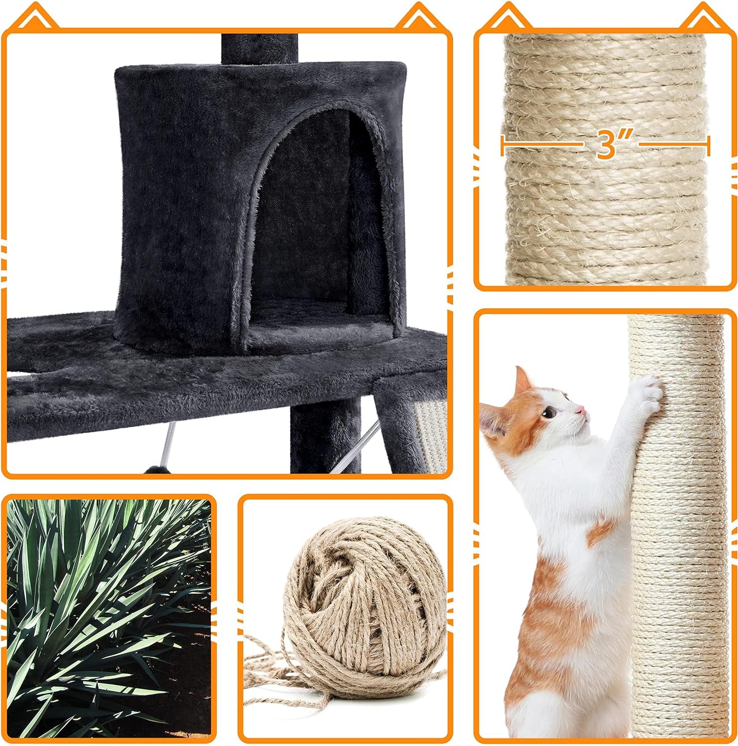 63.5In Multi-Level Cat Tree Tower Condo with Scratching Posts, Platform & Hammock, Cat Activity Center Play Furniture for Kittens, Cats & Pets