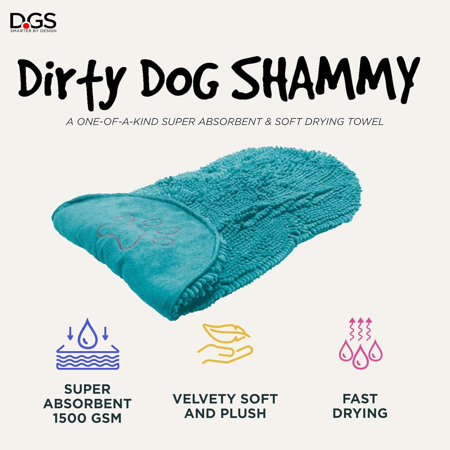 Shammy Dog Towels for Drying Dogs - Heavy Duty Soft Microfiber Bath Towel - Super Absorbent, Quick Drying, & Machine Washable - Must Have Dog & Cat Bathing Supplies | Blue 13X31"